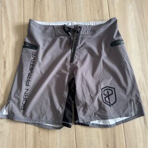 Primitive Light Gray Athletic Shorts with Logo Waistband